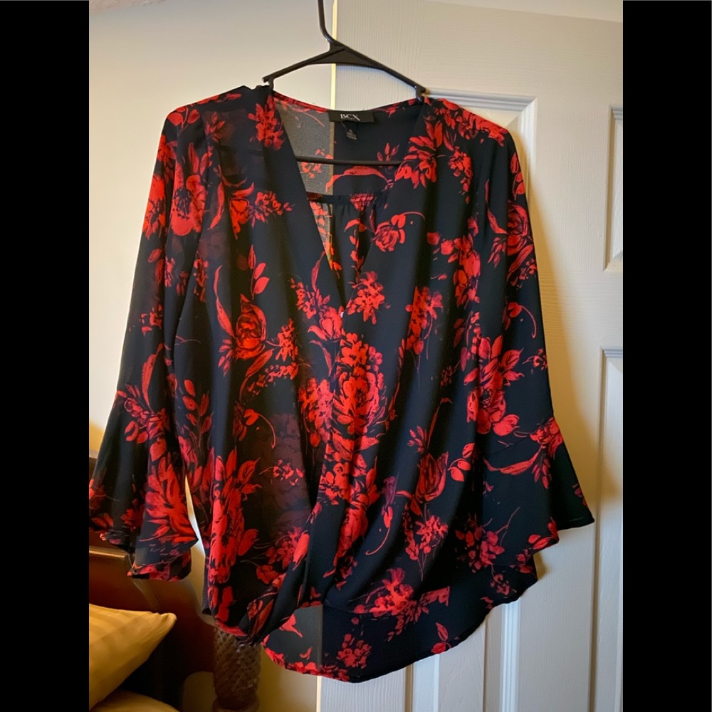 BCX Red and Black Blouse